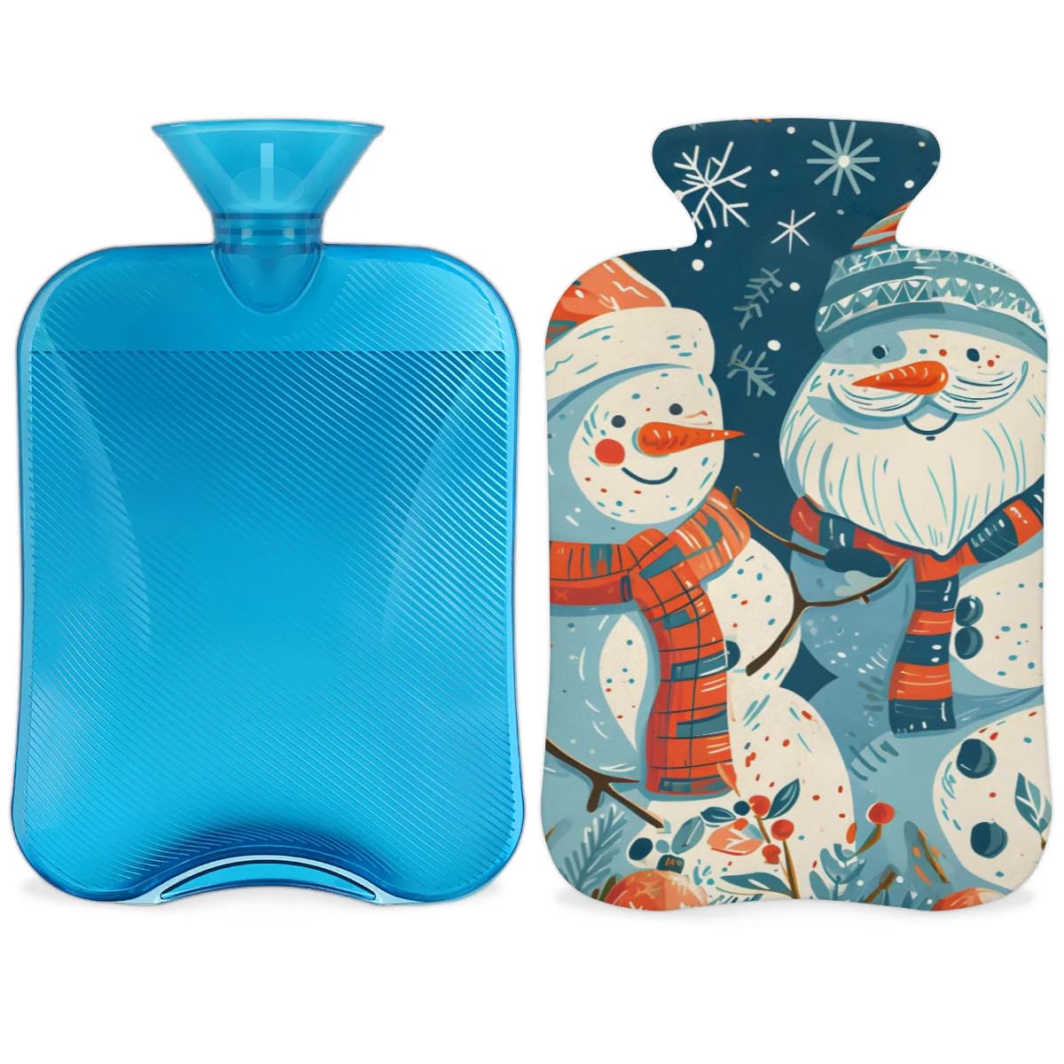 Hot Water Bottle with Soft Cover,2L Christmas Snowman Hot Water Bag for Hot and Cold Compress, Hand Feet Warmer, Watercolor Snowman Rubber Hot or Cold Water Bottle Halloween Christmas Decorations