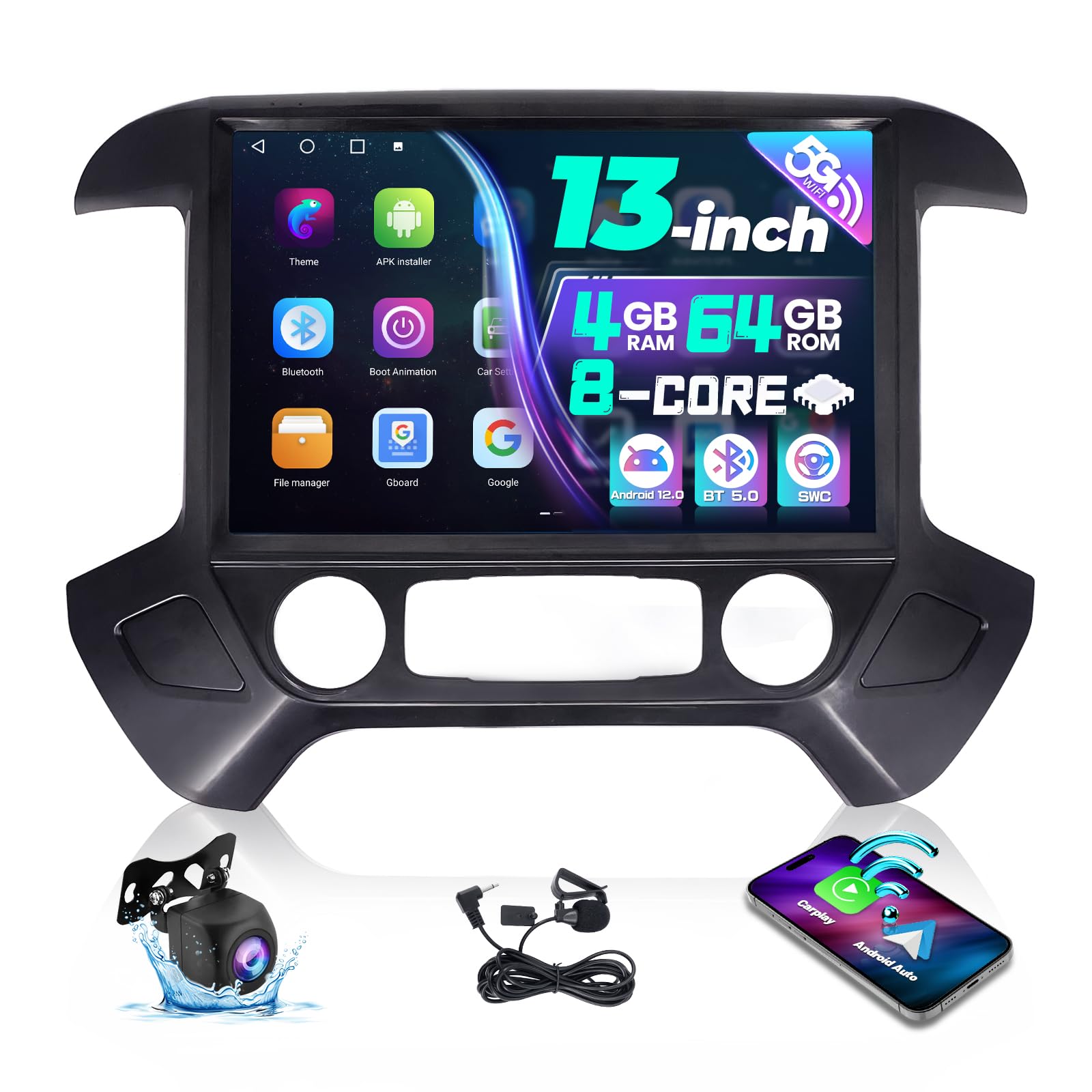 LASERTAIL 13.1 Inch Car Radio for Chevy Silverado Sierra 2014-2018 Upgrade 8 Core Silverado Touch Screen Head Unit Car Stereo Wireless Carplay Android Auto 5Ghz WiFi SWC GPS AHD Backup Camera 4+64GB