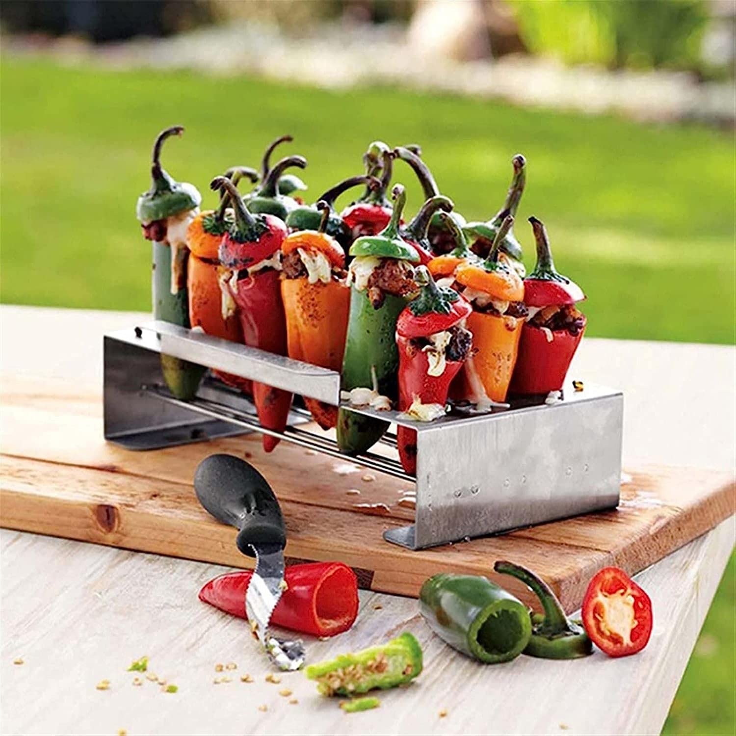 Grill gazowy 2 szt. Narzędzie do grillowania ze stojakiem ze stali nierdzewnej na chili, skrzydełka z kurczaka na noże i dolny wspornik.