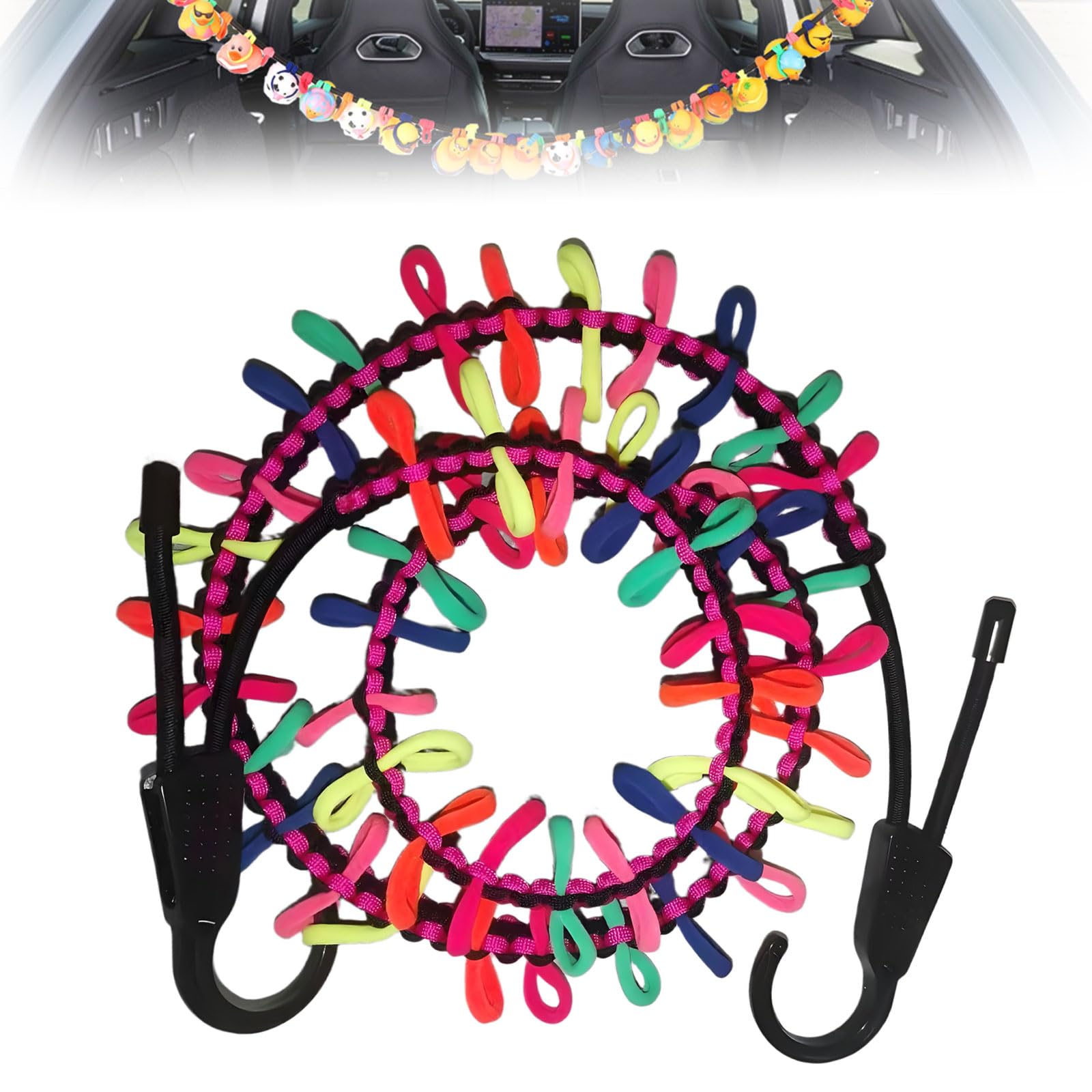 Durable Paracord Duck Holder for Jeep Wrangler | Adjustable Rubber Duck Mount for Jeep TJ, JK, JL | Securely Holds Up to 48 Rubber Ducks | Reliable Car Duck Holder (Rose)