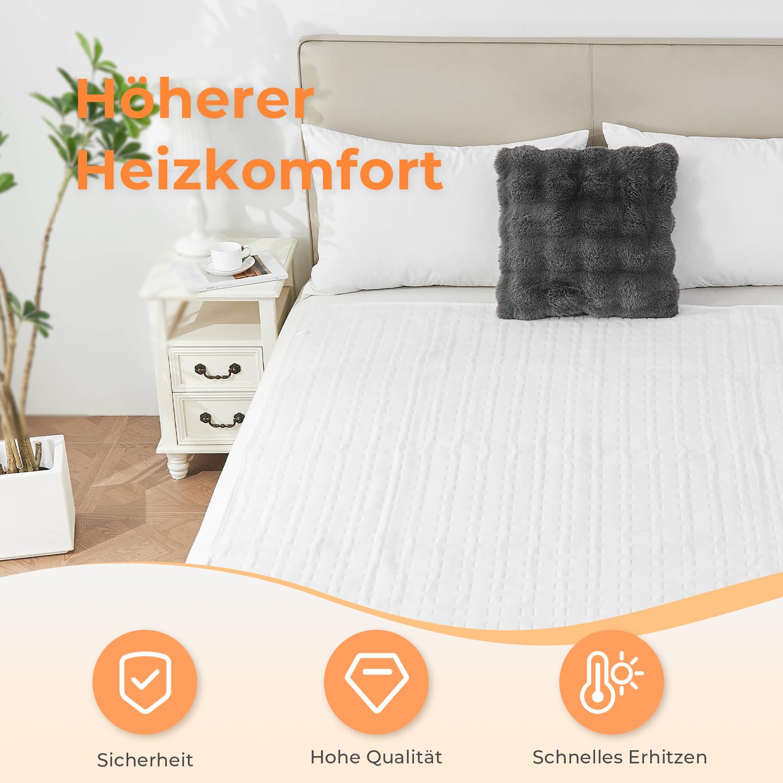 CELESTA Wärmeunterbett 150x80cm, Heizdecke mit 3 Temperaturstufen, LED-Controller & Überhitzungsschutz, maschinenwaschbar & atmungsaktiv, Weiß