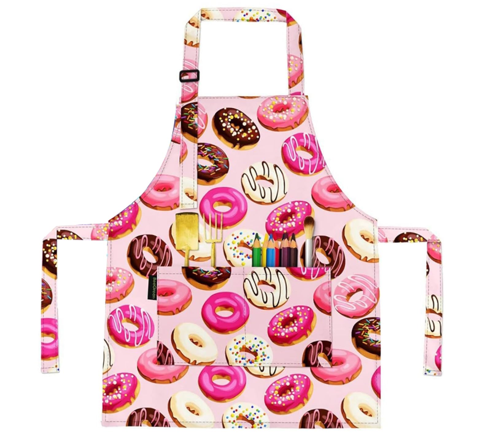 MESU Kids Aprons Cartoon Adjustable Child Chef Apron for Art Painting Gardening Pink