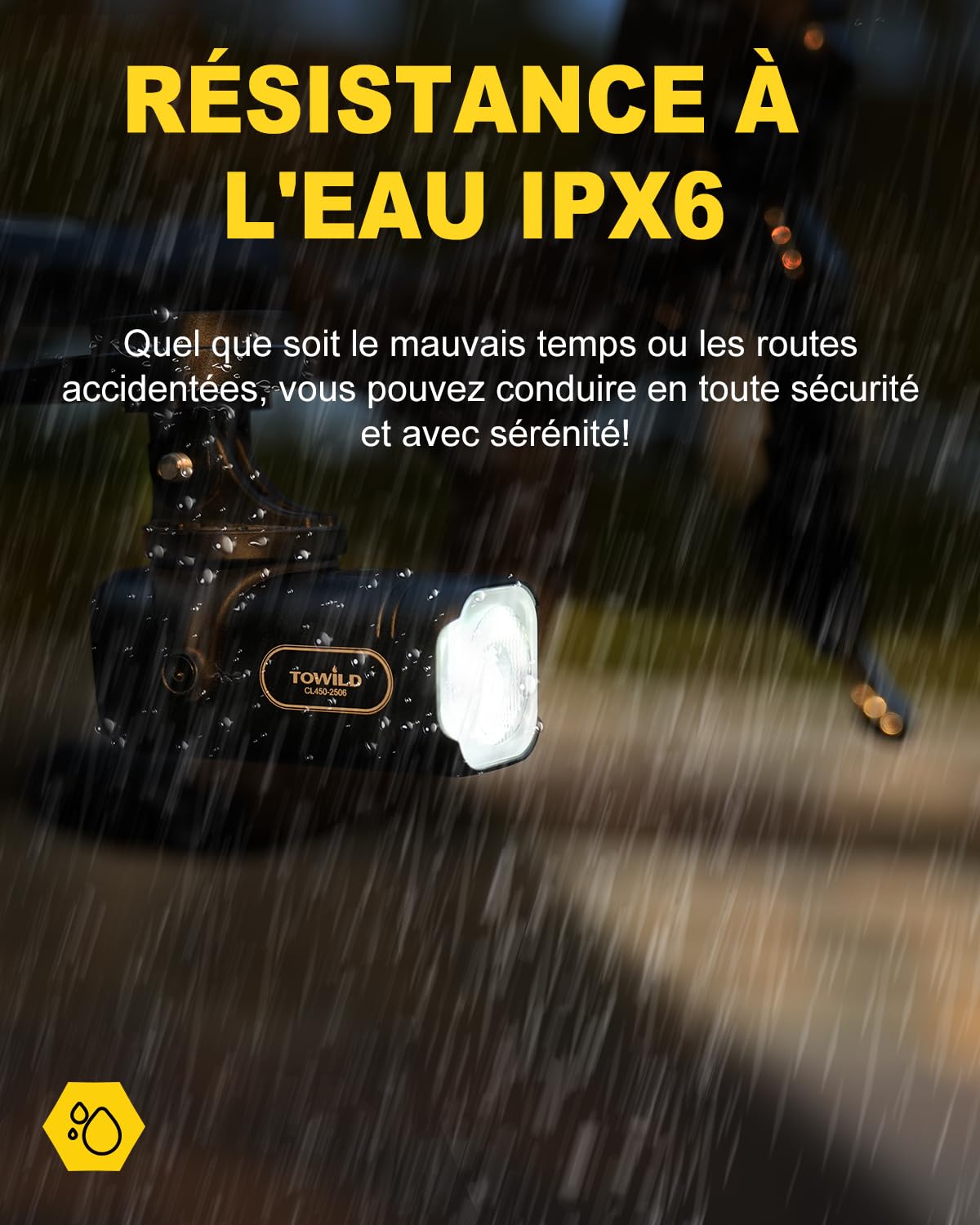 TOWILD CL450 Lampe Avant de Vélo, 450 Lumens Étanche IPX6 Éclairage Vélo USB-C 5 Modes Phares de Cyclisme, Lampe de Vélo Compacte et Légère de 95g Jusqu'à 7 Heures d'autonomie