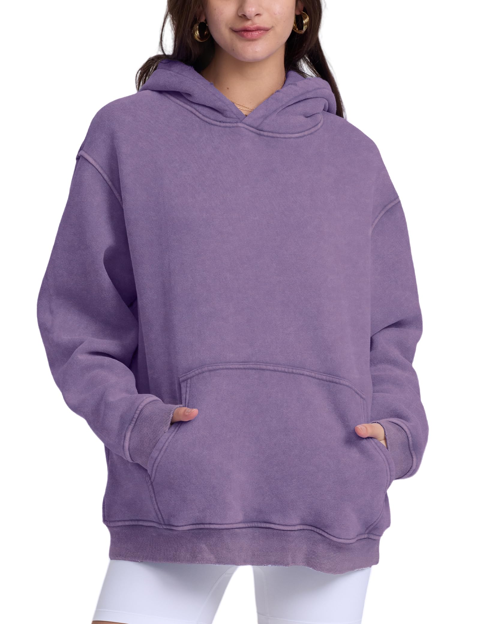 FAIABLE Womens Oversized Acid Wash Hoodie Unisex Heavyweight Fleece Cotton Hoodies Vintage Washed Sweatshirt for Women