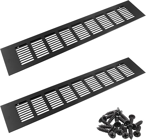 Rejilla de ventilación rectangular con listones de 7.874 x 3.150in de aleación de aluminio para armario, armario, armario, zapatos, color negro, 2