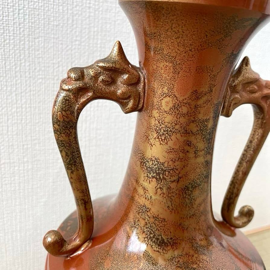 Amazon.co.jp: 鋳銅 花瓶 銅花瓶 双耳 秀山 峰 飾り壺 花器 花入 生花