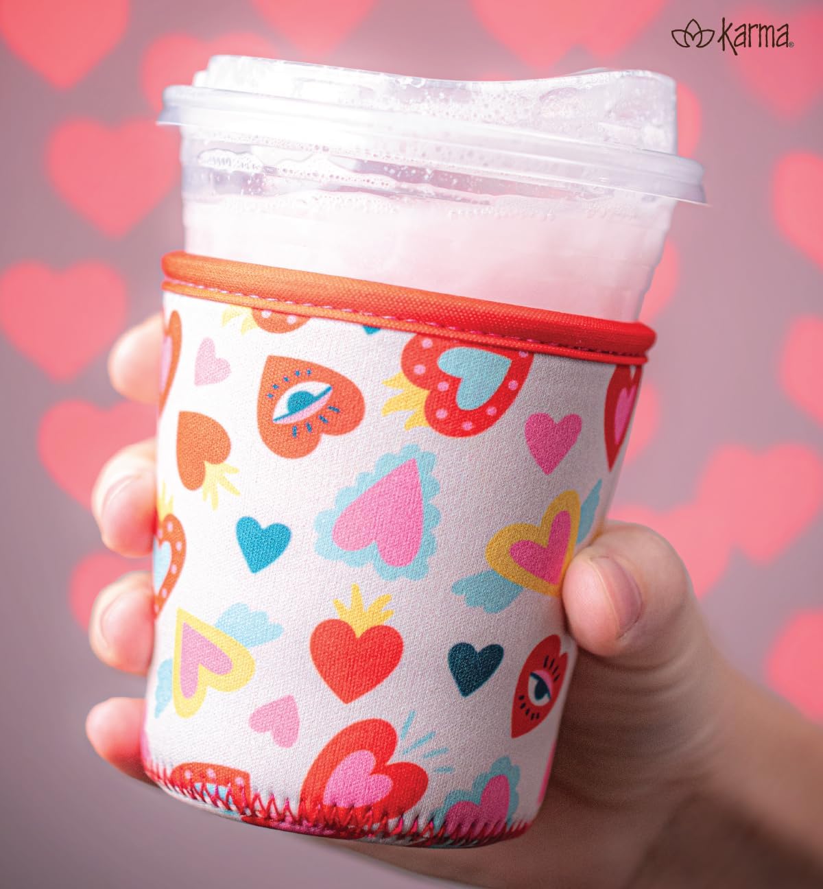 Karma, Reusable Iced Coffee Insulator, Iced Coffee & Cold Soda Insulated Neoprene Cold Cup Beverage Sleeve 20-28OZ, Large, Bows