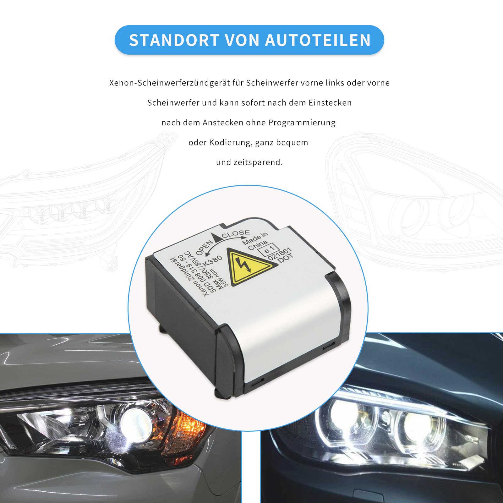 Xenon HID Arrancador de Encendido, Soporte de Encendido de Bombilla de Xenón Estable a Prueba de Golpes, Conector y Juego Estándar OEM 5DD008319-50 Xenon HID para Coche