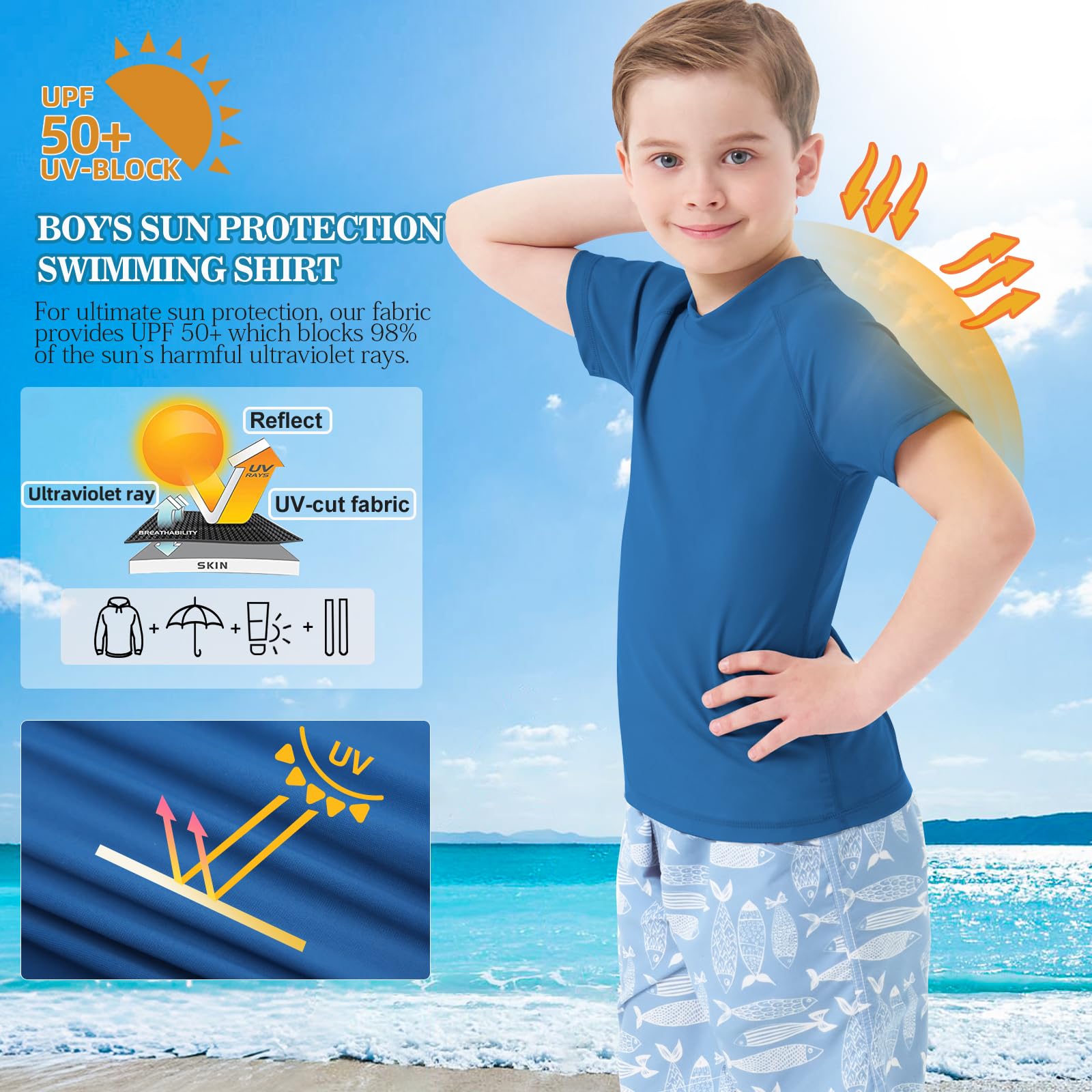 MEETWEE Garçon Manches Courtes Longues Rash Vest Garde Enfants Natation Top UV Protection Solaire pour Surf Beach Pool