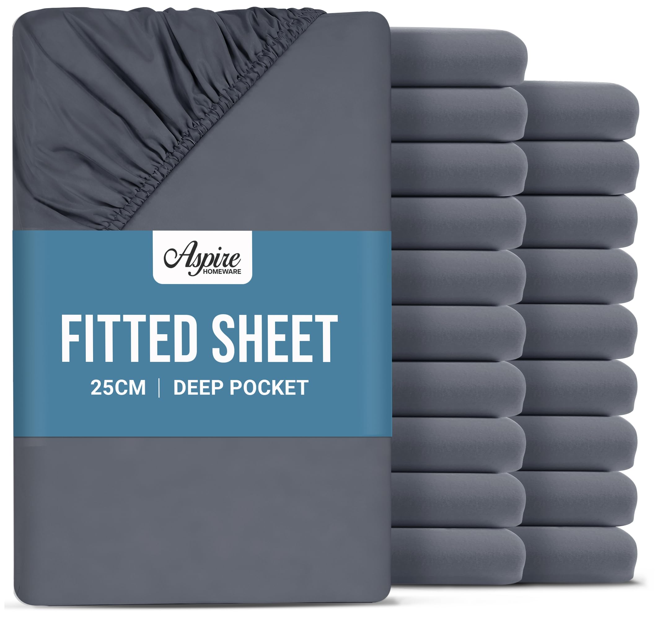 Aspire Homeware Small Double Fitted Sheet - 25cm Deep 20 Pack (Charcoal)