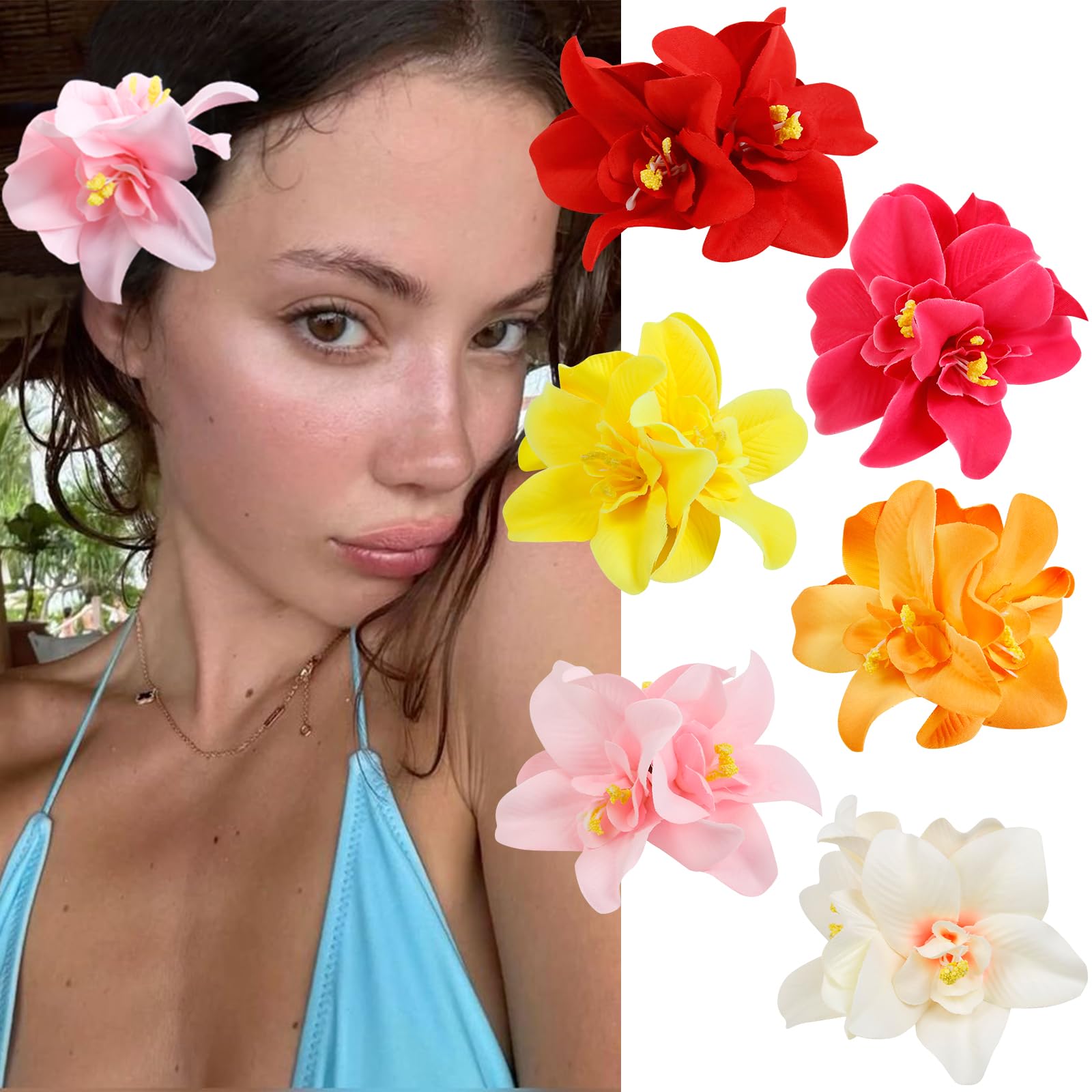 Photo 1 of WOVOWOVO Hawaiian Flower Hair Clips - 6Pcs Bohemia Style