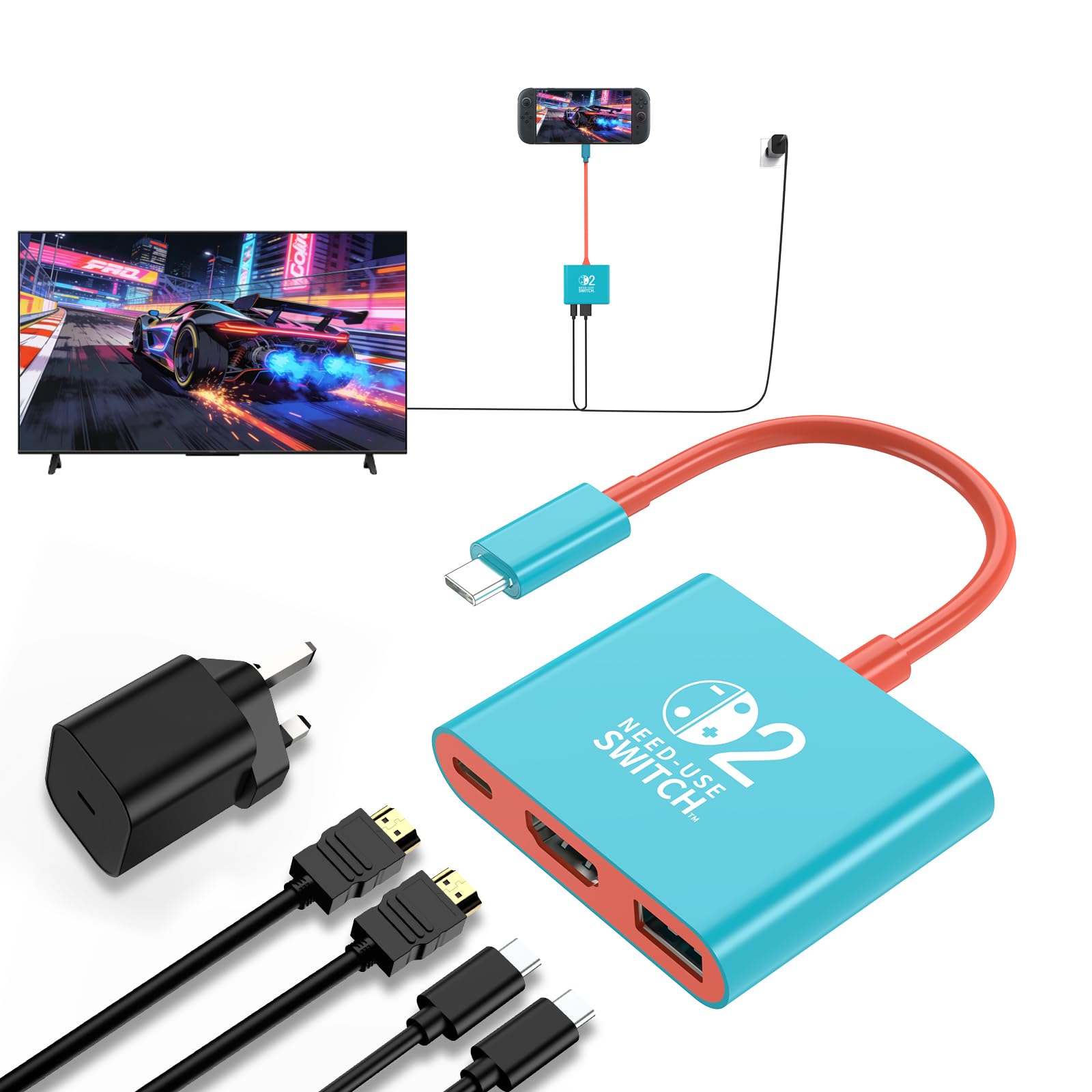 Switch 2 Dock with 60W Charger and HDMI Cable, Official replacement for the NS2 Dock with 4K/60Hz HDMI 2.0, PD 100W & USB 3.0, Portable Docking Station for Nintendo Switch 2 (2025), Switch 1 and OLED