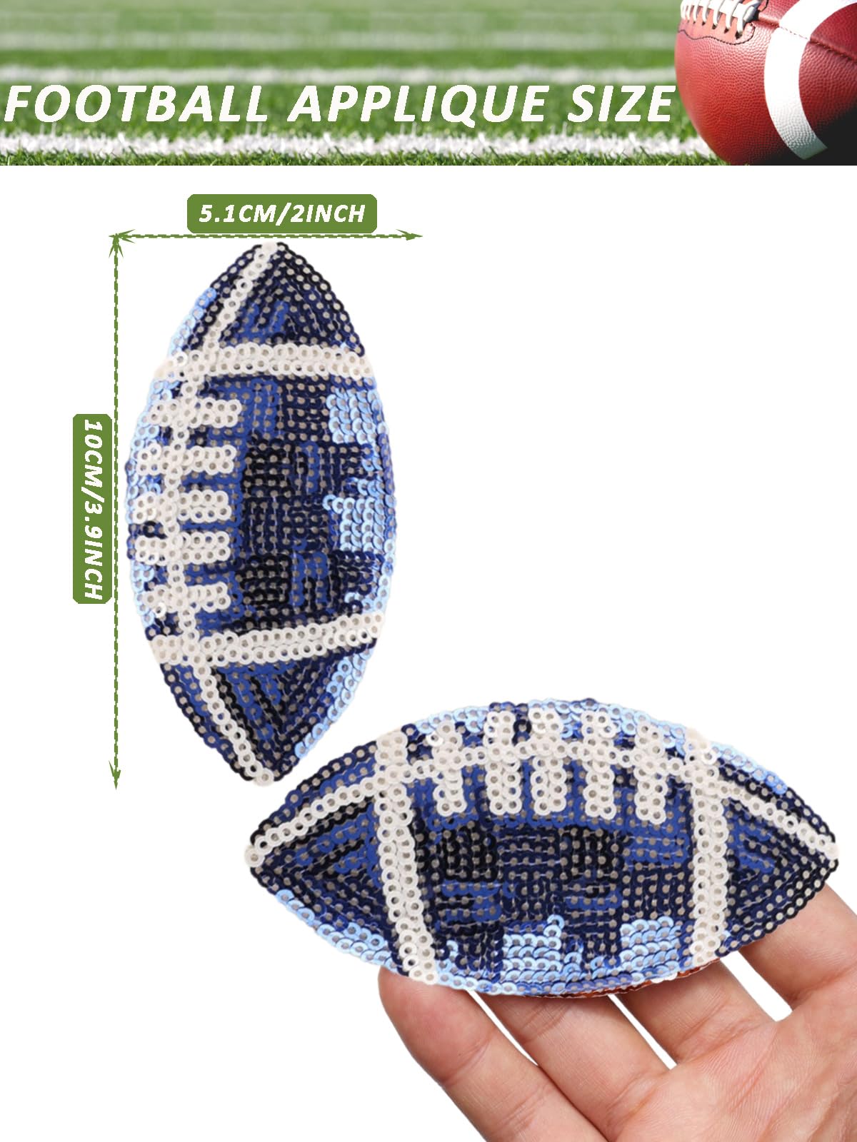Fußball-Patches mit Pailletten, Trucker-Mütze, zum Aufbügeln, Rugby-Stoffflicken für Kleidung, Nähen, für Löcher, Jeans, Kleid, Rucksack, Tasche, Schuhe, Gameday, dekorative Applikation (blau), 9