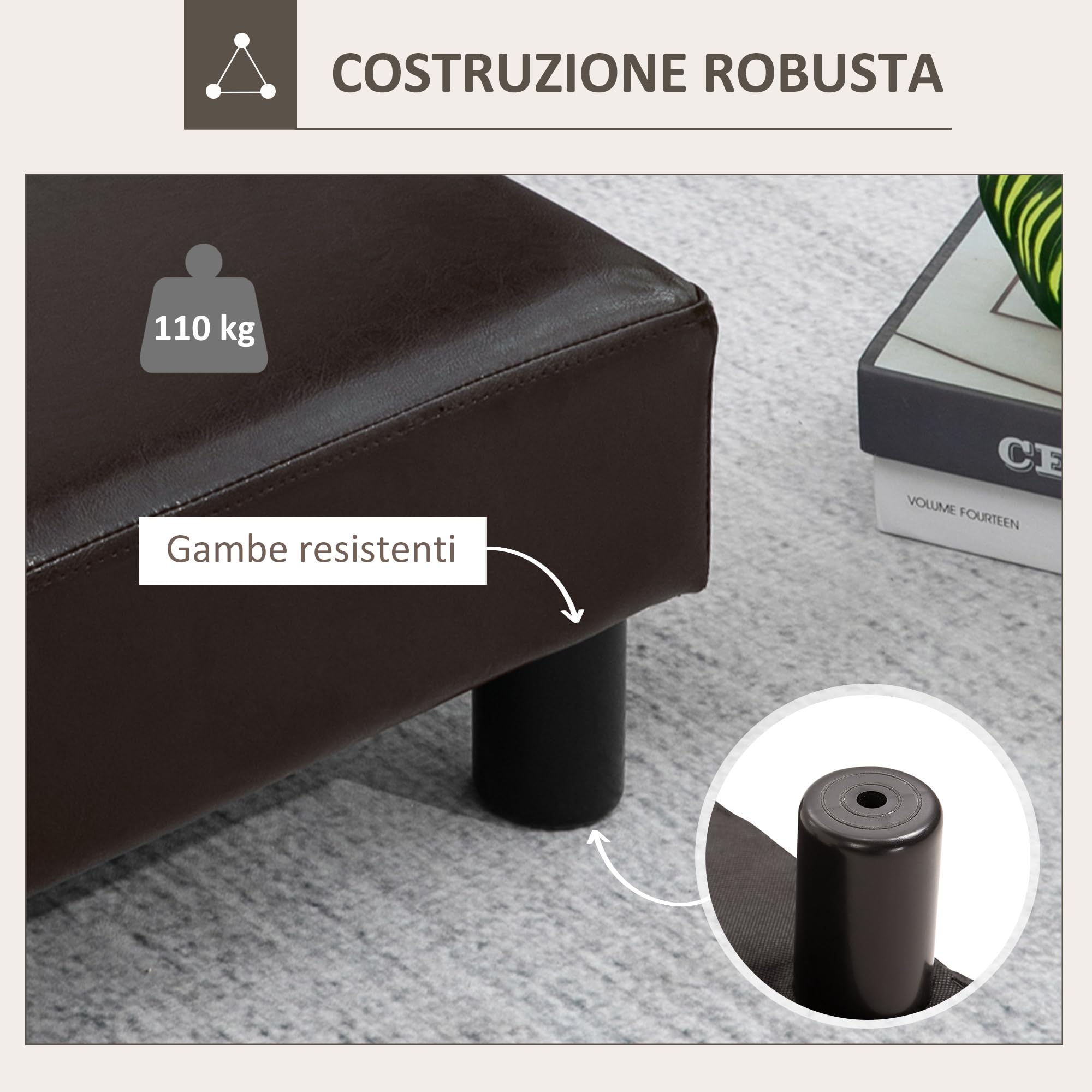 HOMCOM Poggiapiedi Divano Rettangolare, Poggiapiedi Pouf Imbottito e Rivestito in Finta Pelle, Max. 100kg, per Soggiorno e Ingresso, 40x30x24 cm, Marrone