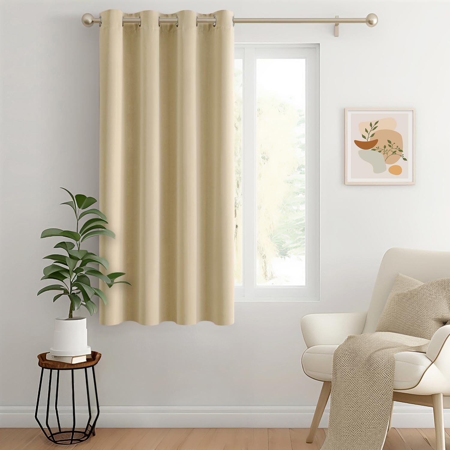 MIULEE Cortinas Salon Opacas Beige Claro 1 Pieza 140x175cm Cortinas Dormitorio Modernas Cortinas Anti Luz, Habitacion Cortinas Termicas Aislantes Frio y Calor Blackout para Puerta con Ojales