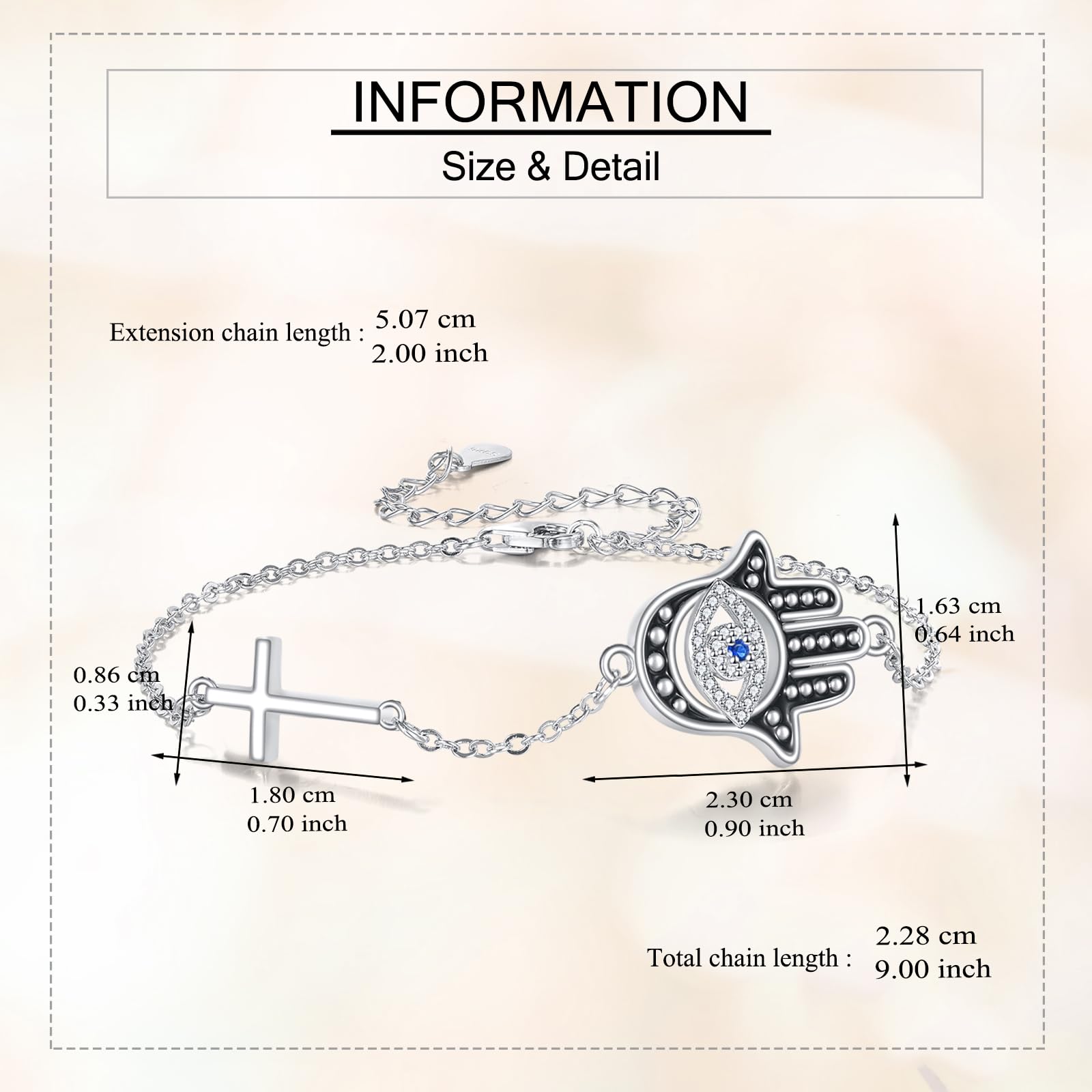 DAYLINLOVE Pulsera de ojo malvado de plata de ley 925 con enlace de hamsa, pulsera azul con ojos malvados, regalo para mujeres, niñas, madres