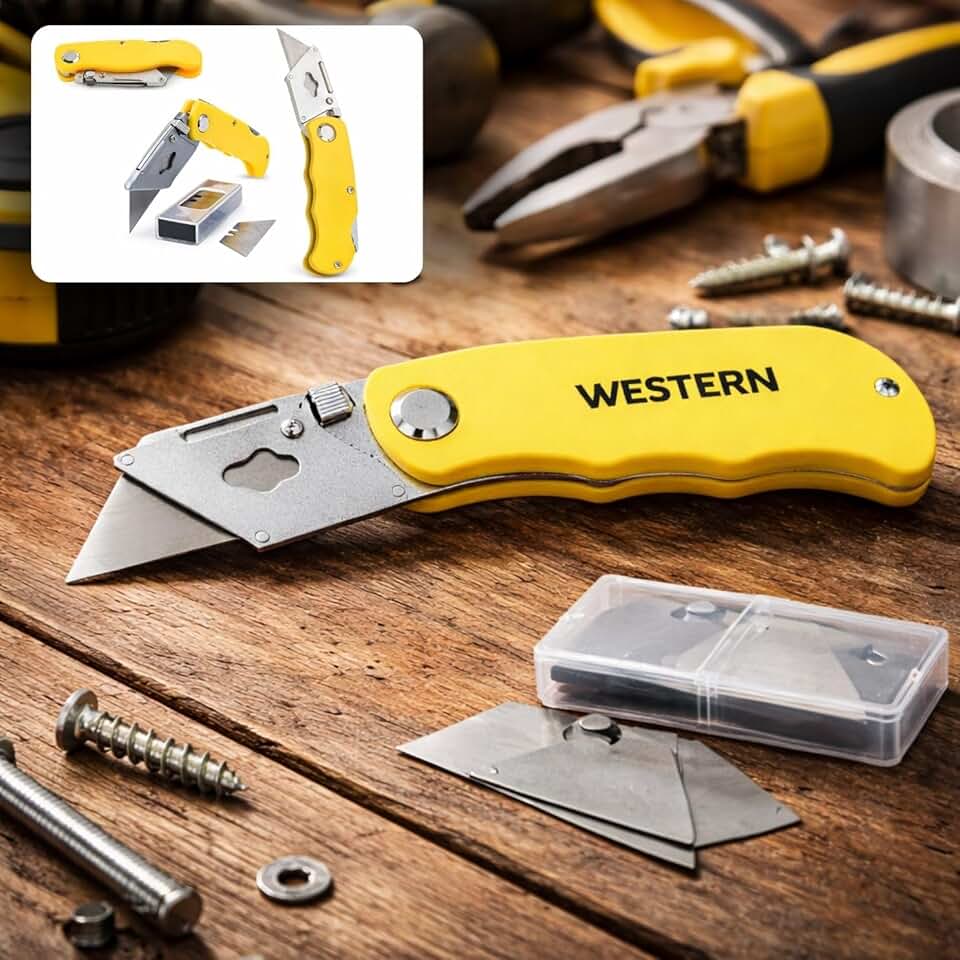 Estilete Trapezoidal Dobrável com Refil 4 Lâminas – Cutter Profissional com Trava de Segurança – Corte Preciso e Alta Resistência – Ideal para Caixa, Papelão e Uso Profissional