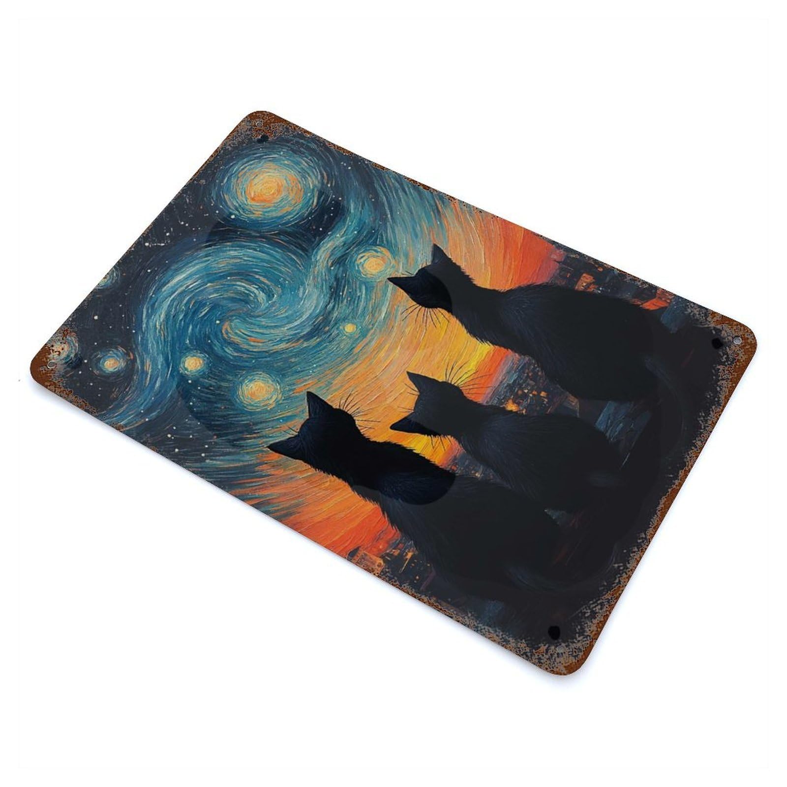 Cats & Starry Night Decorative Tin Sign 11.8"x7.9", for Bistro, Counter And Cafe Decor, Retro Wall Decor