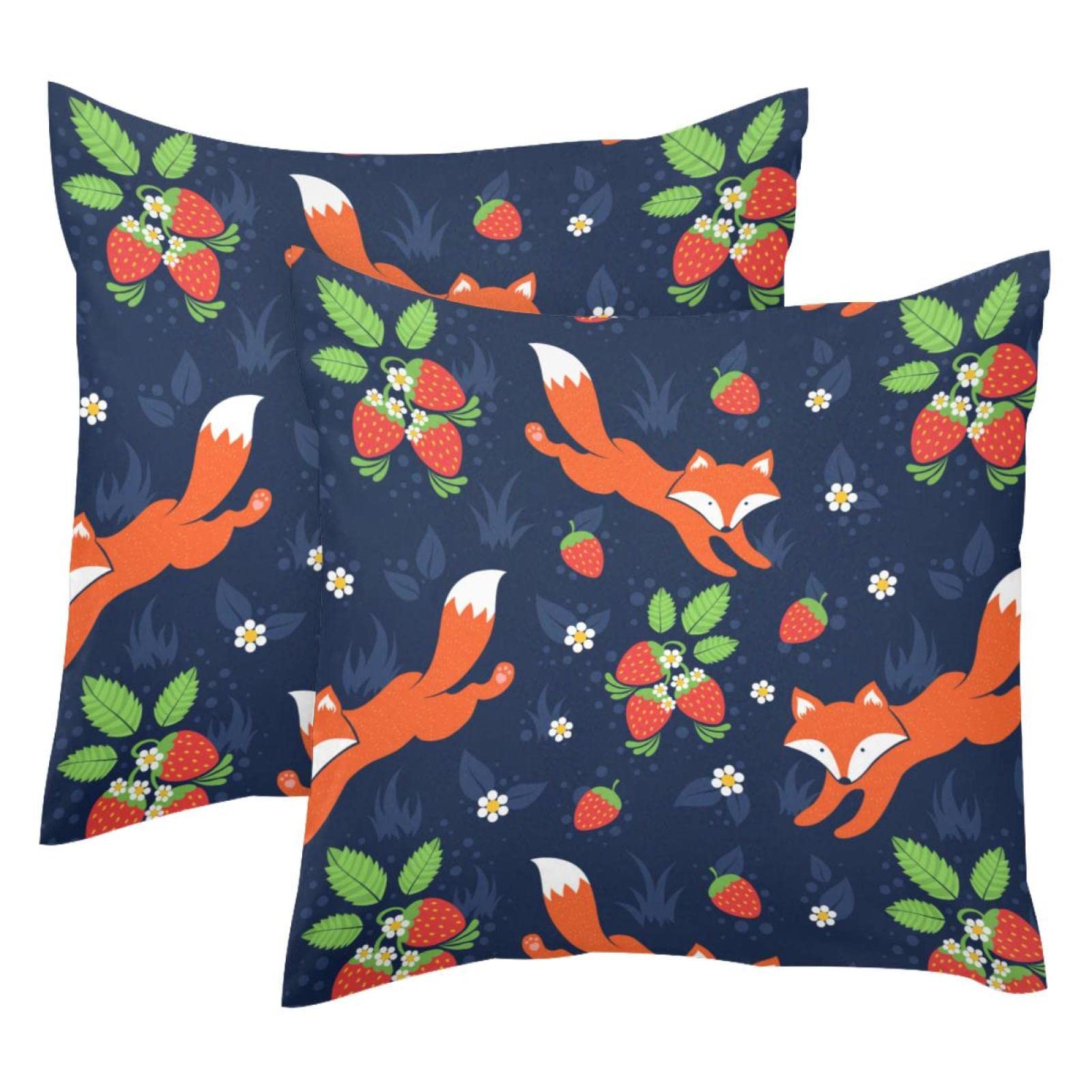 Housse de coussin lombaire lot de 2 décor motif renard fraise