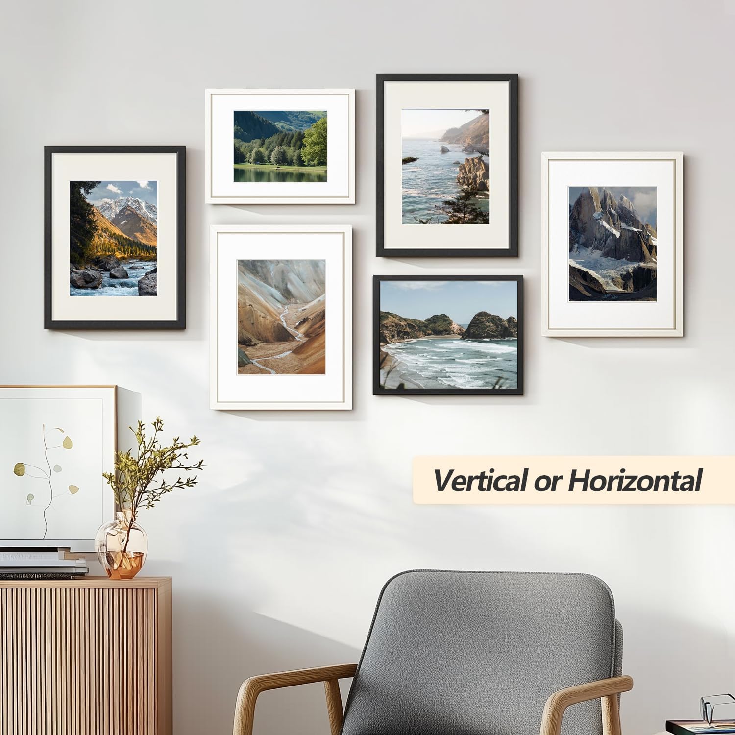 11 x14 Picture Frame Set of 4, White Photo Frame 8x10 with Mat Poster Frame Horizontal and Vertical Formats for Wall Hanging or Tabletop