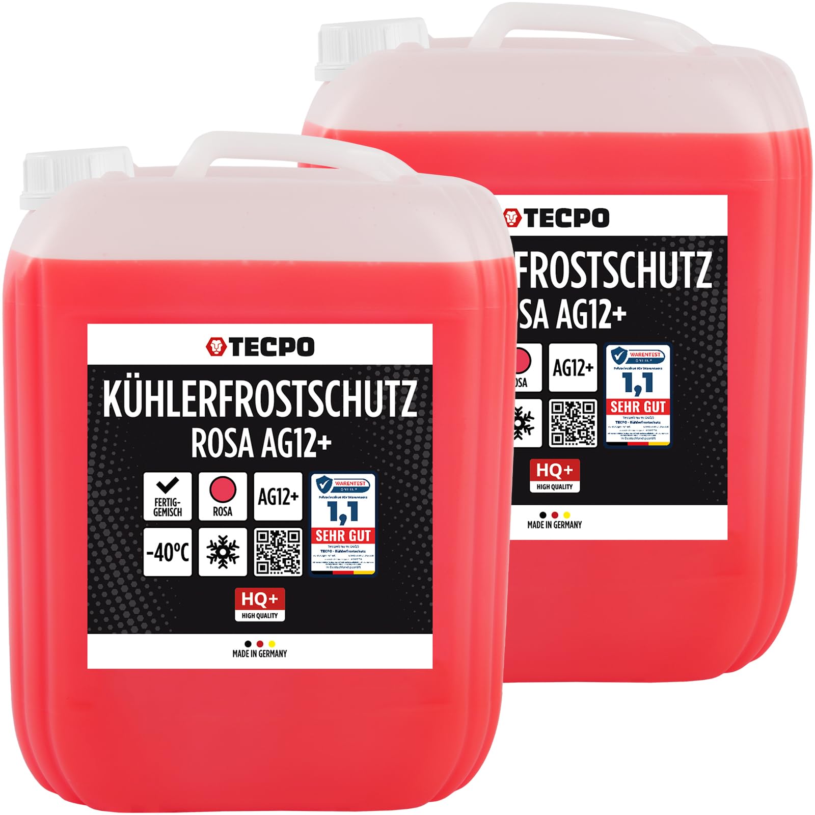 TECPO Anticongelante anticongelante rojo y rosa, refrigerante G12 + -40 °C anticongelante, G12 para coche, mezcla lista para usar, agua fría para coche (2 x 10 litros)