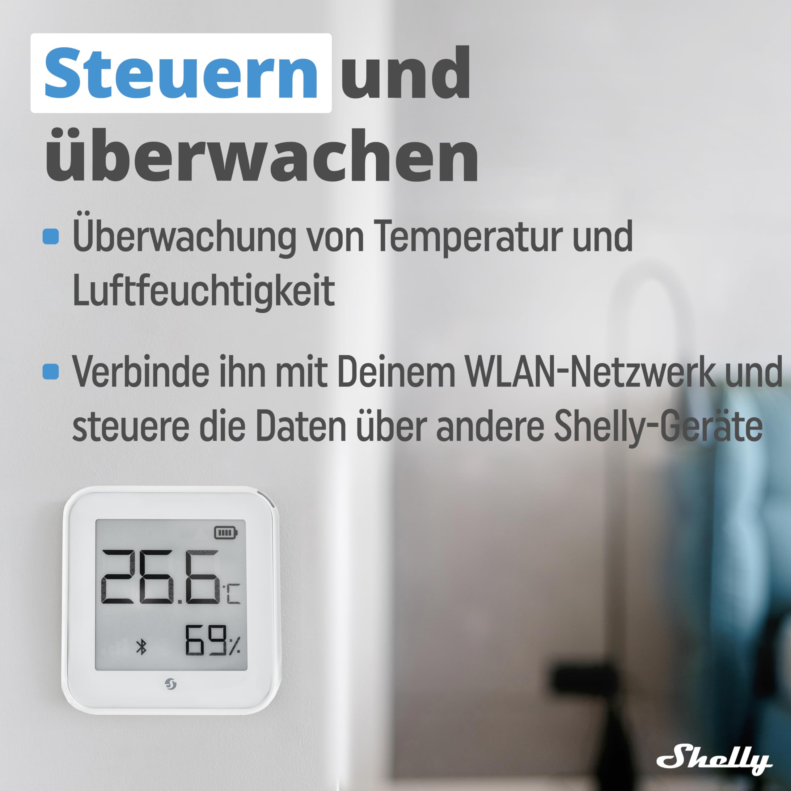 Shelly Plus H&T - Weiß | Wlan Intelligenter Thermometer Hygrometer | Luftfeuchtigkeits- und Temperatursensor mit APP iOS Android & Datenspeicherung | Hausautomatisierung