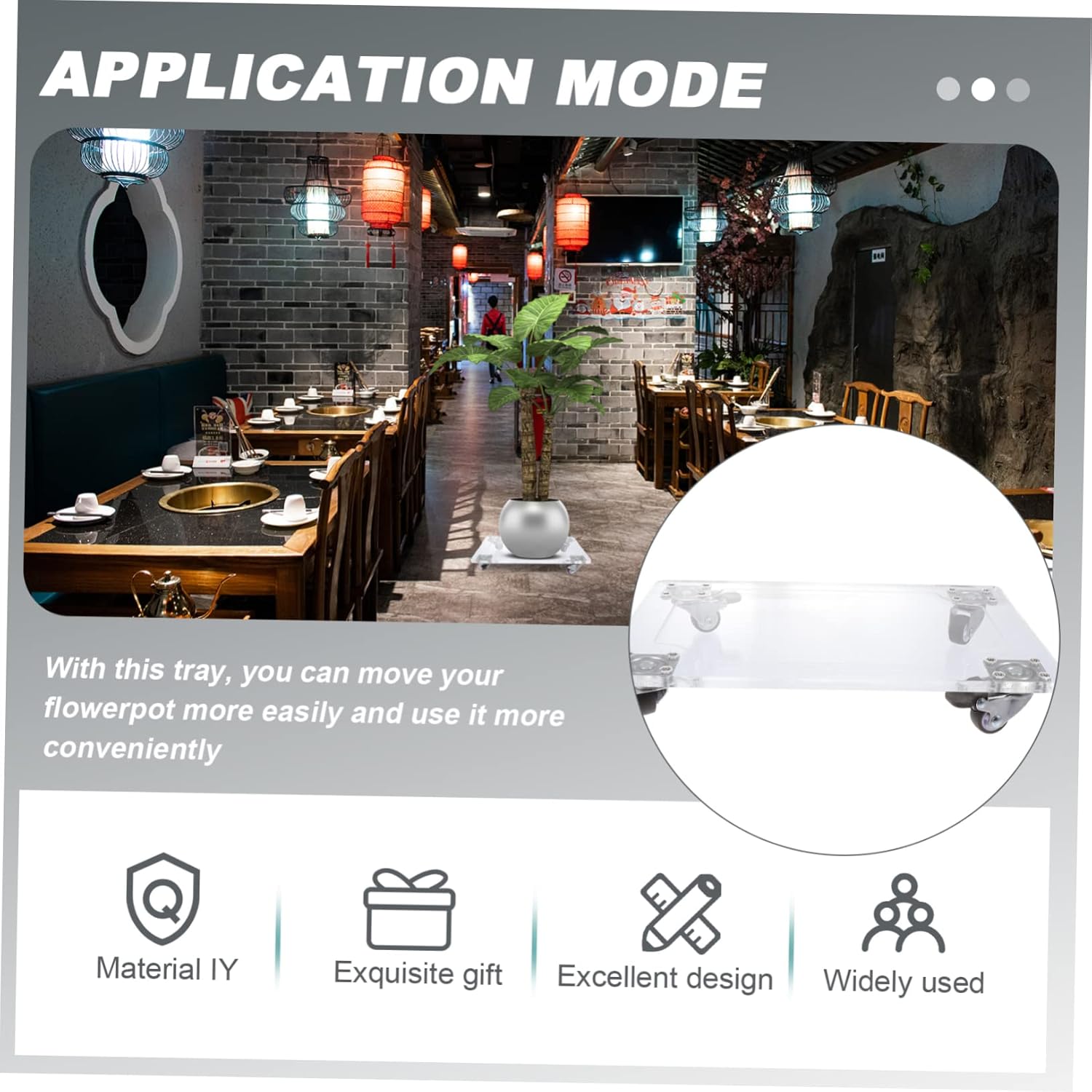 1pc Square Flowerpot Tray Wheels Transparent Plant Container Holder for Flowerpot Base Strong Bearing Capacity