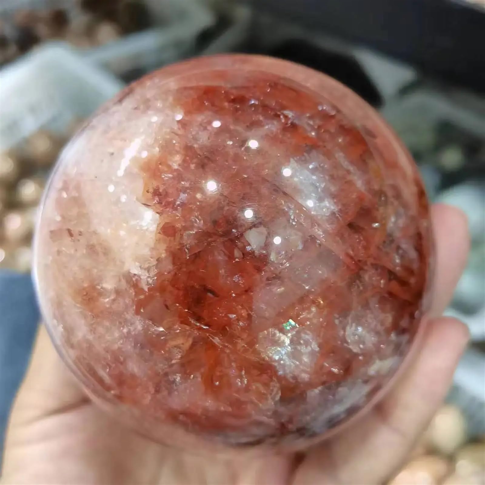 ICXLPMC Stone Safflower Ball Quartz Crystal Home Office Ornaments(71-80mm)