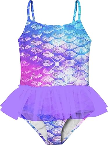 swimsobo Traje de baño tutú de una pieza para niñas, traje de baño colorido de sirena con tirantes cruzados para niños de 2 a 8 años