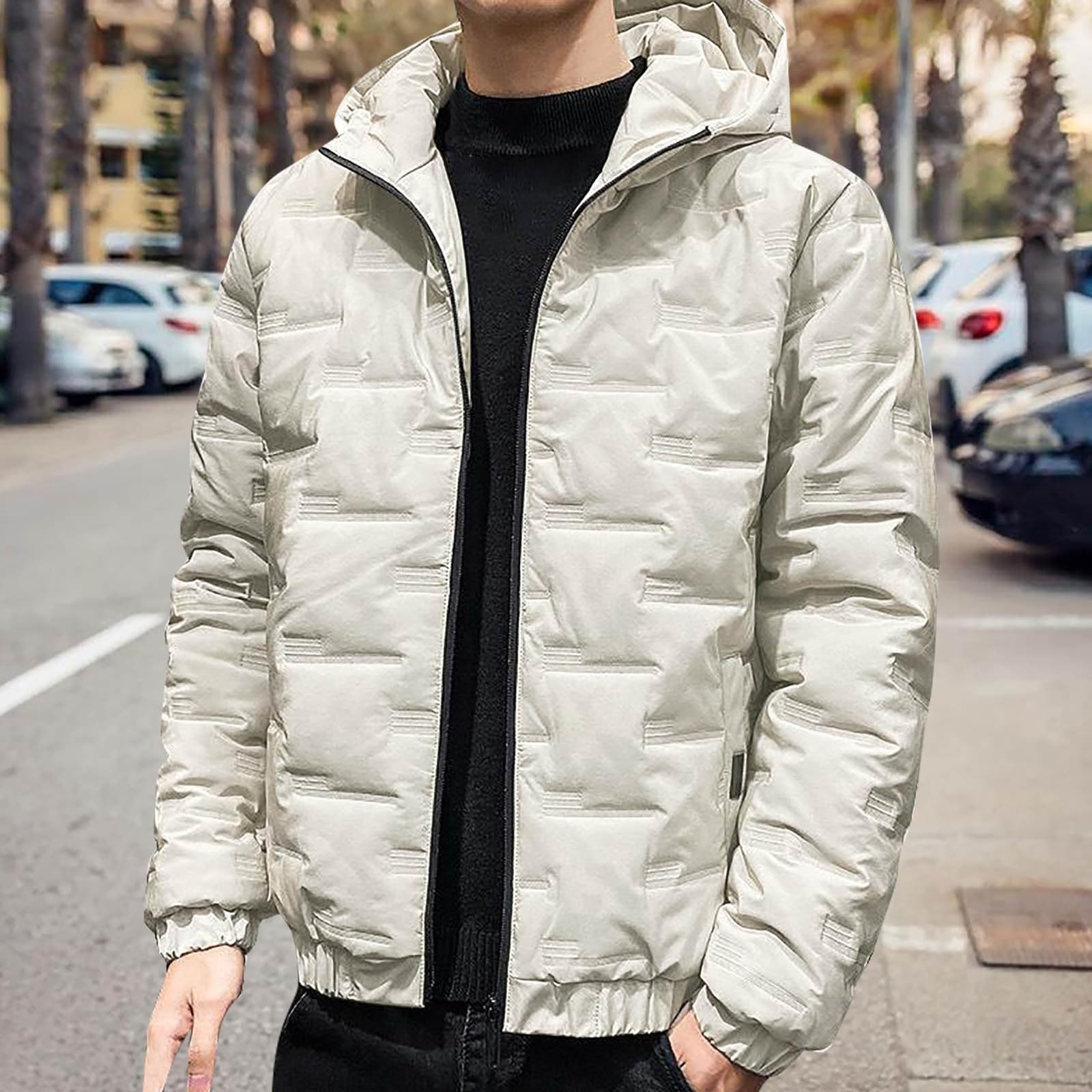 SRZYMJ Winterjacke Herren Übergangsjacke Leichte Steppjacke mit Kapuze Einfarbig Daunenjacke mit Taschen Warm herbstjacke Freizeit Wanderjacke Wintermantel Winter jacken Mantel
