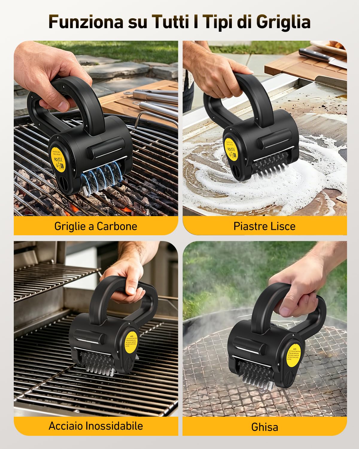 Spazzola Elettrica per Barbecue, Pulisci Griglia BBQ Elettrico Ricaricabile con Testina in Acciaio Inossidabile, Luce LED, Autonomia 150 Min, Grill Brush Griglie per Alla Maggior Parte dei BBQ, Nero