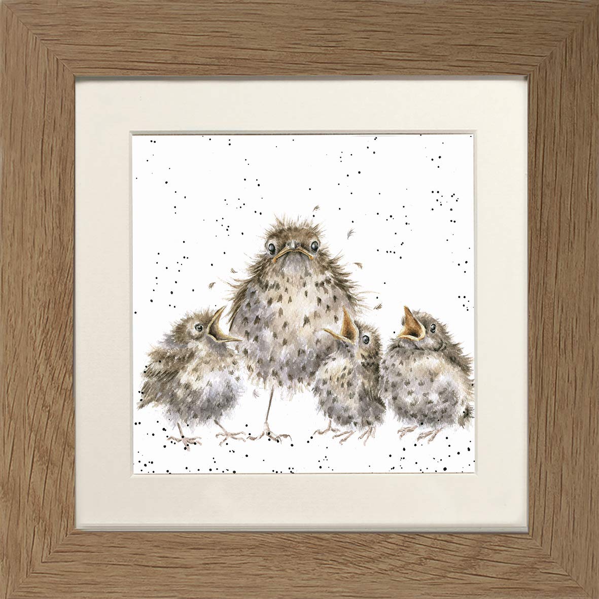 Wrendale Designs "Frazzled Owl and Chicks Framed Picture in Various Frame Colours (Oak)