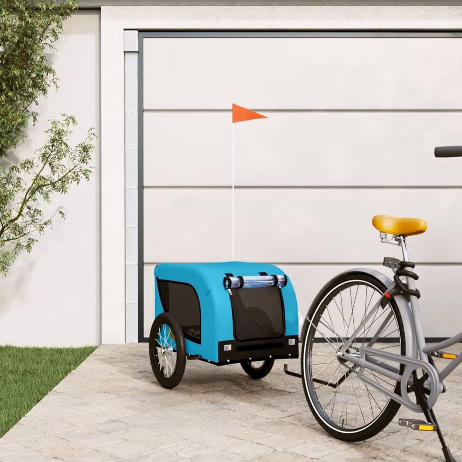 Homgoday Niebieska i czarna przyczepa rowerowa Oxford i żelazo, wyposażenie wózka dla psa, wózek rowerowy, wózek rowerowy, wózek dla psa, transporter rowerowy model 94002