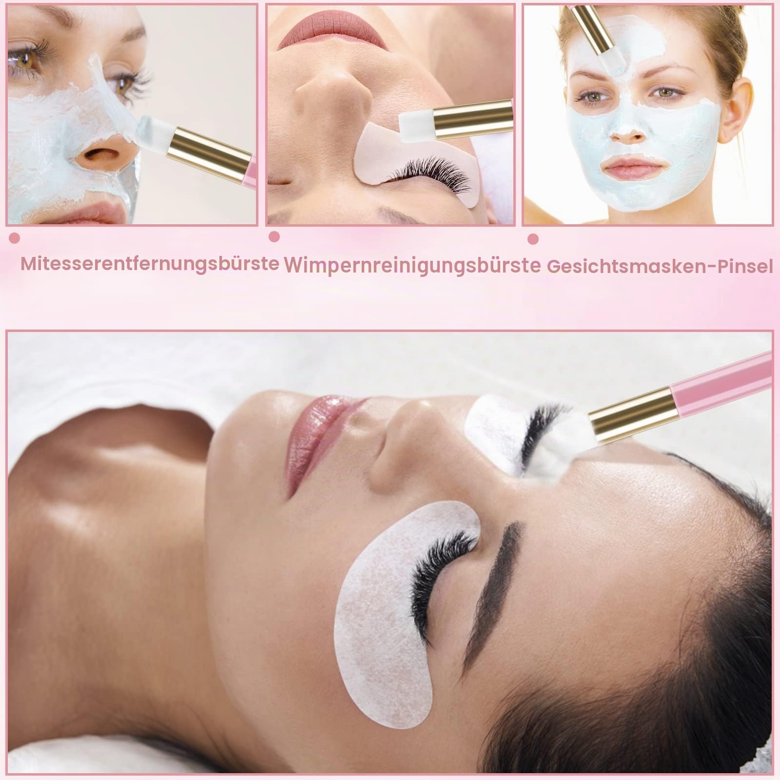 TCJJ 40 Pcs Wimpernshampoo Flaschenbürsten Set,Beinhalten 10pcs Wimpernpinsel,10pcs Wimpernbürste Rohre,10pcs Wimpern Shampoo Schaumspender Flasche,10pcs Wimpern Aftercare Tasche