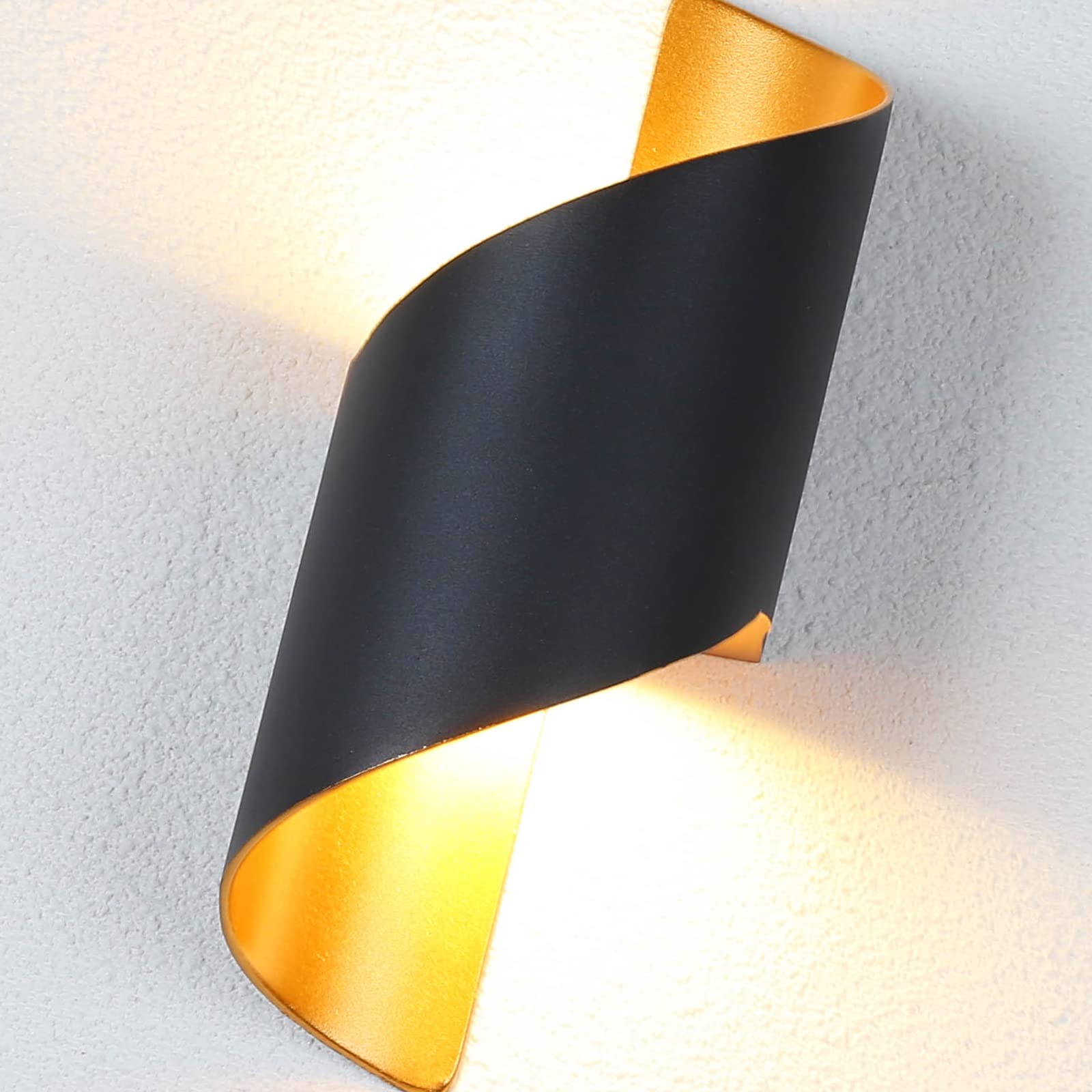 Set di 2 lampade da parete a LED moderne, design a spirale, 18 W, 3000 K, luce bianca calda, elegante lampada da interni in nero e oro, per soggiorno, camera da letto