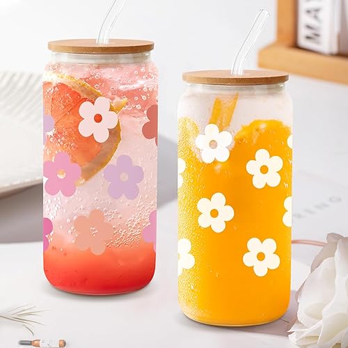 Miniatura 4 de Taza de cristal con tapa y pajita, bonitos regalos de margaritas para amigas y mujeres, regalos de cumpleaños para mejores amigas, vaso de café