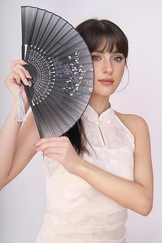 Miniatura 7 de Abanicos plegables decorativos, regalo para mujeres de 8.27 pulgadas con marco de bambú y seda con una funda de tela para protección, estilo retro