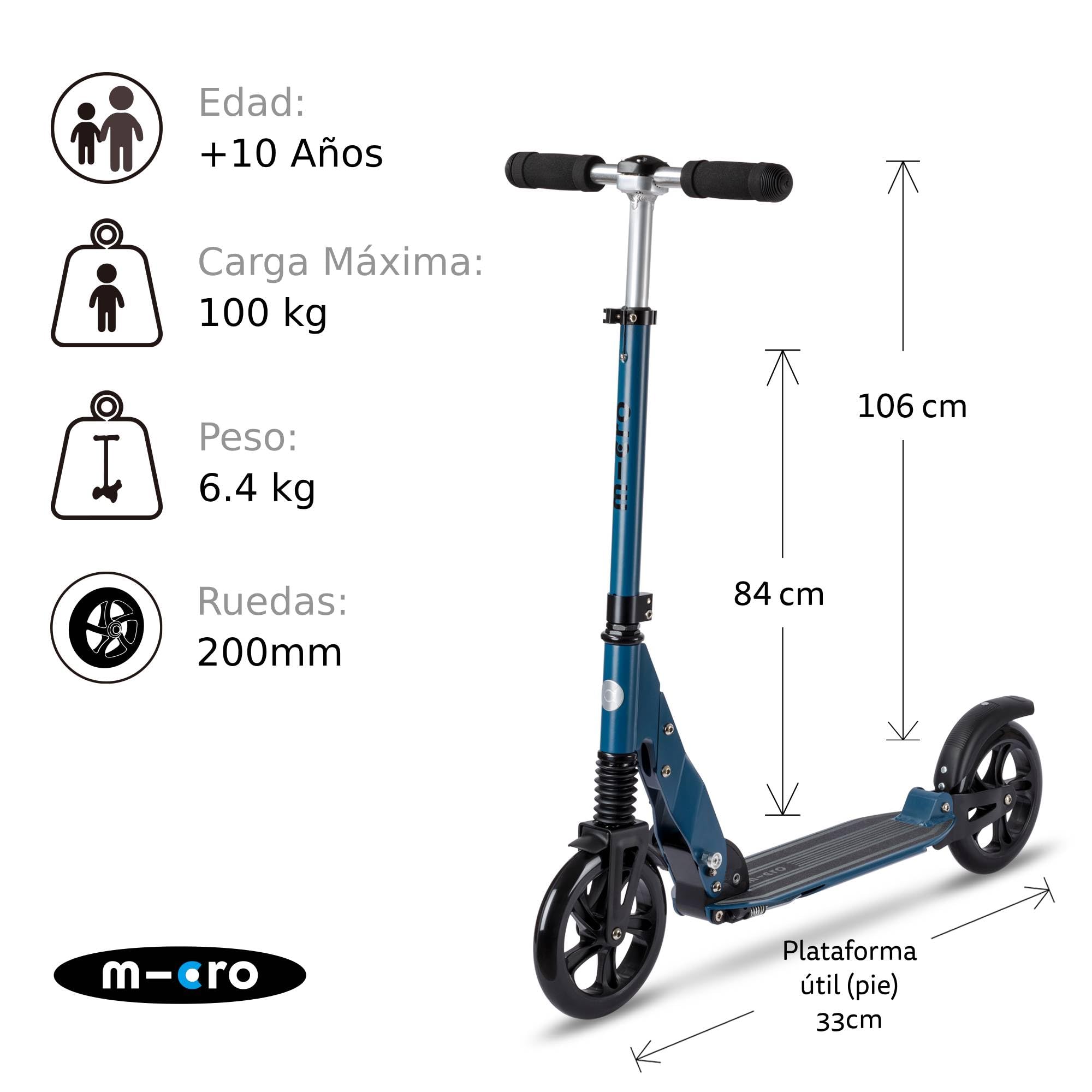 Micro Suspension - Trottinette Amortissement avant et arrière - Roues 200 mm PU - Glissement doux sans effort - Scooter pliable et durable - Design élégant - Pour jeunes et adultes