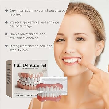 Silicone Reline Denture Set for Women,Full Set Dentures,Silicone Soft Dentures Reline Kit Repair for Men and Women,Dentures False Teeth Set,Snap On Veneers Teeth,Silicone Denture Set