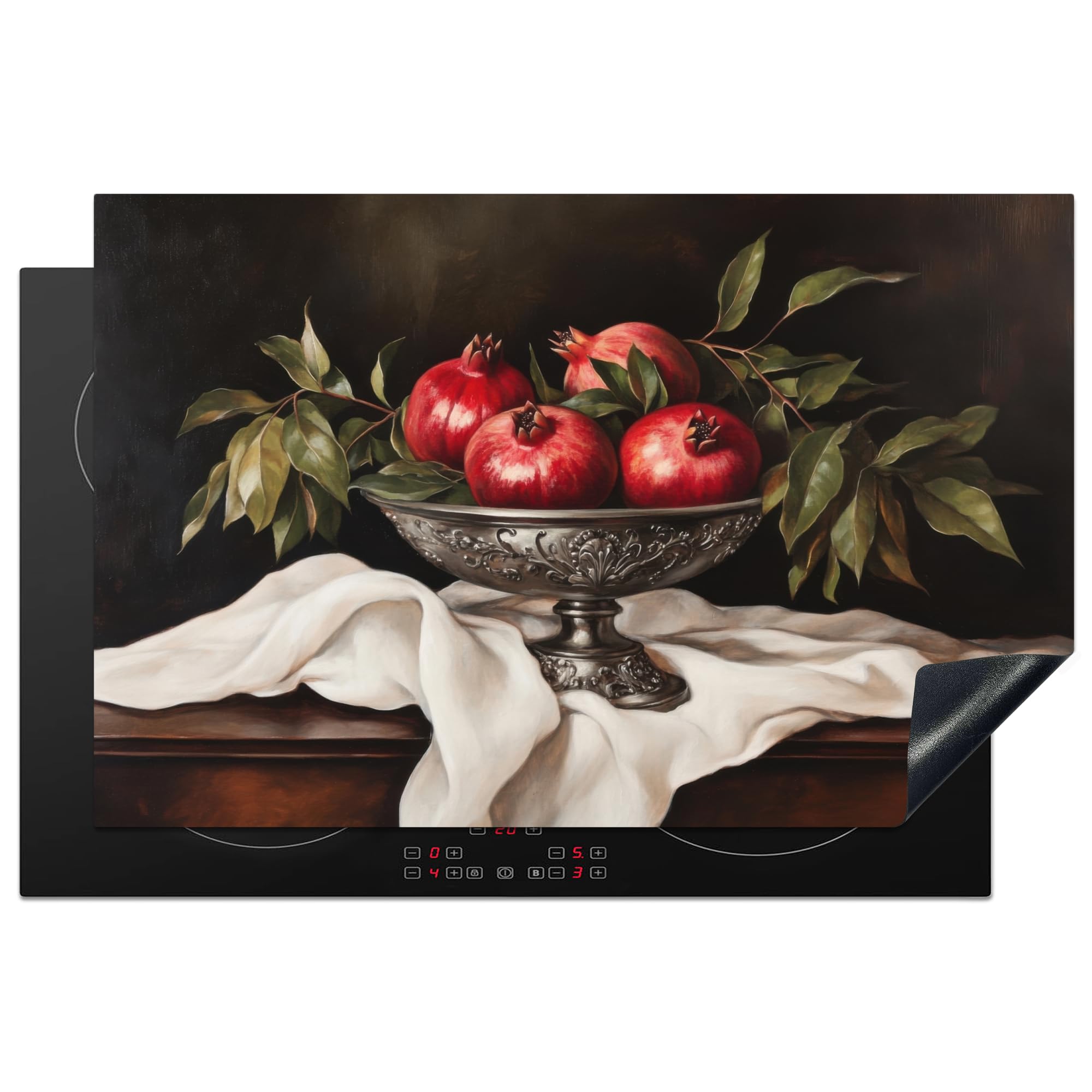 KitchenYeah© Induction Hob Protector Mat 20.5"x31.9" / 81.2x52 cm Cooker Top Protectors Cover Ceramic Covers Electric Hobs Vinyl Pomegranates - Classic - Vintage