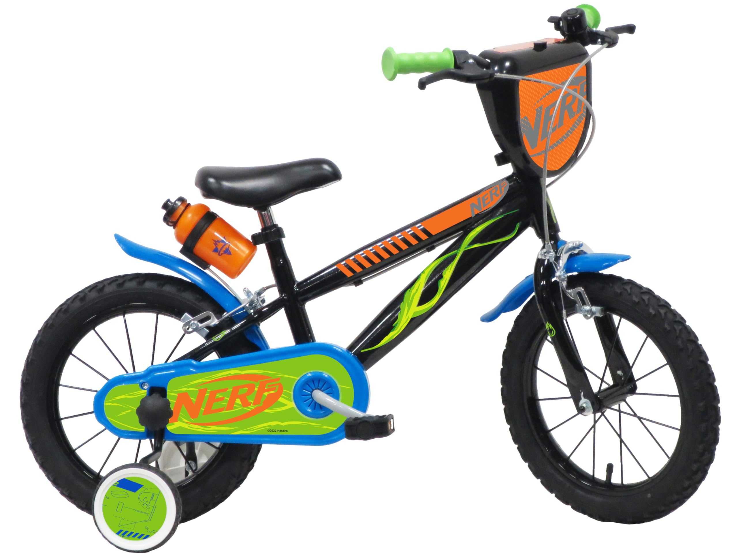 Nerf 14 Inch Kids Bike, Steel Frame, Training Wheels Included, With Water Bottle, for Ages 4 to 6 Years