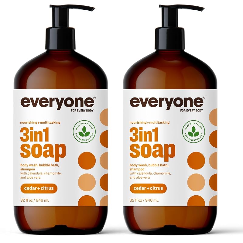 everyone for every body Sabonete líquido 3 em 1 Cedar Citrus para corpo, cabelo e banho de espuma, pacote com 2 de 946 mL