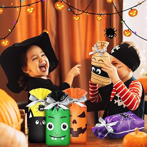 Miniatura 4 de Aliceset 60 bolsas de golosinas de Halloween con cordón de plástico para dulces de Halloween, para envolver aperitivos, regalos o trucos,