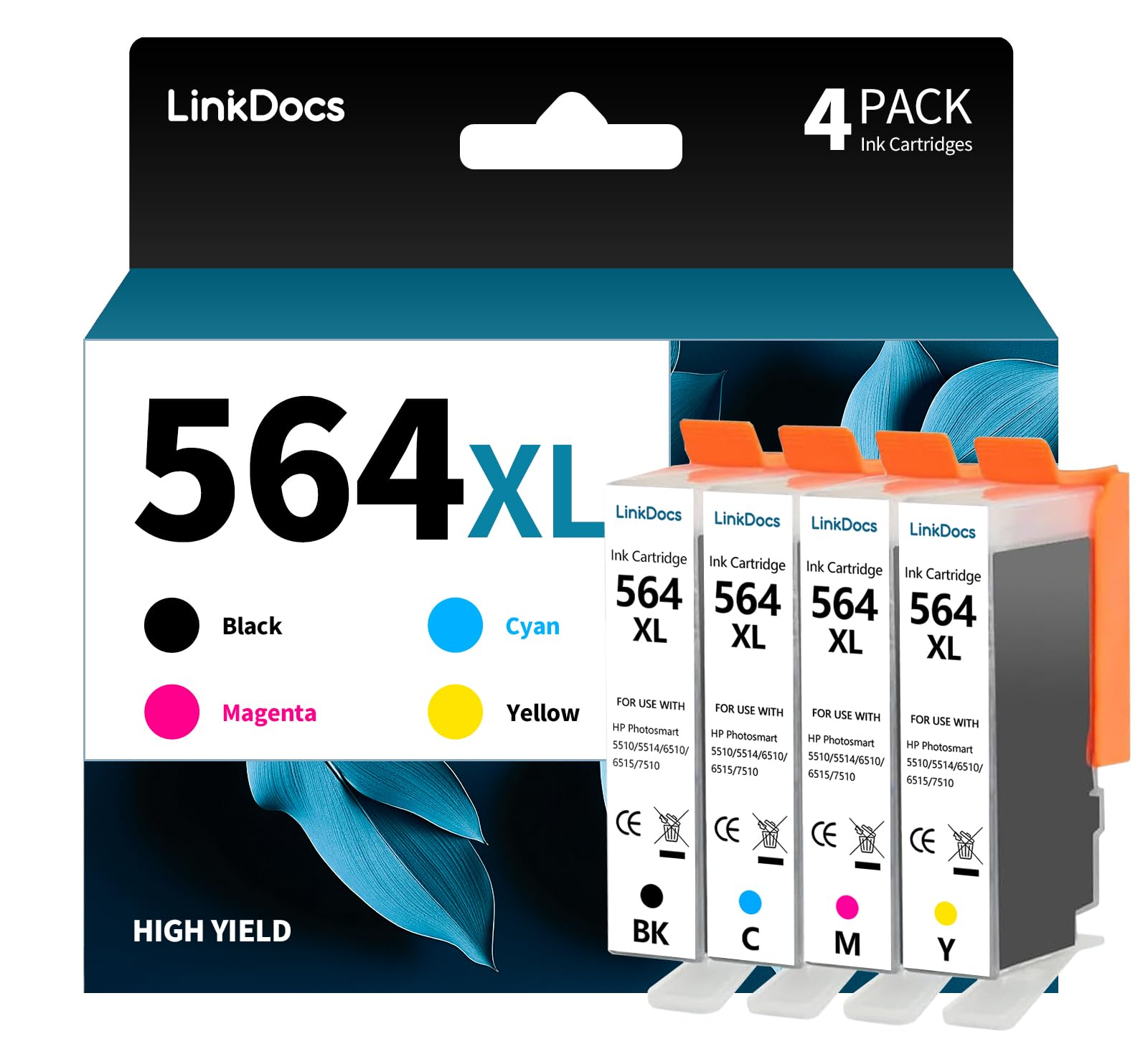LinkDocs Compatible with Ink Cartridges Replacement for HP 564XL Used with HP Photosmart 5520 5525 6520 7520 5510 6510 7510 7525, Premium C309G Printers (Black, Cyan, Magenta, Yellow, 4 Pack)
