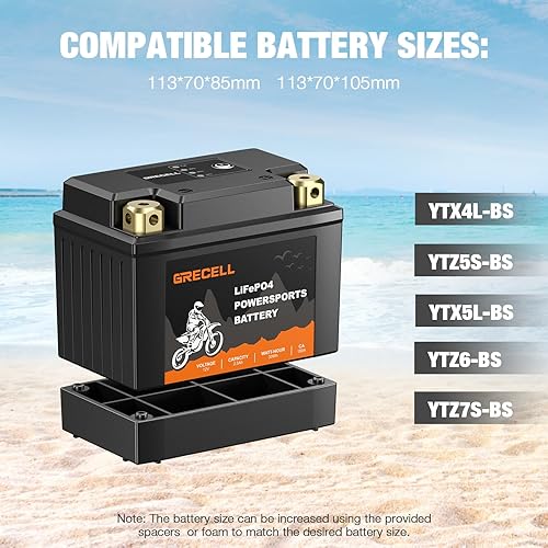 Miniatura 7 de GRECELL YTX4L-BSYTX5L-BS LiFePO4 - Batería de motocicleta de litio de 12 V 2.5 Ah, batería de deportes motorizados para motocicleta, BMS integrado,