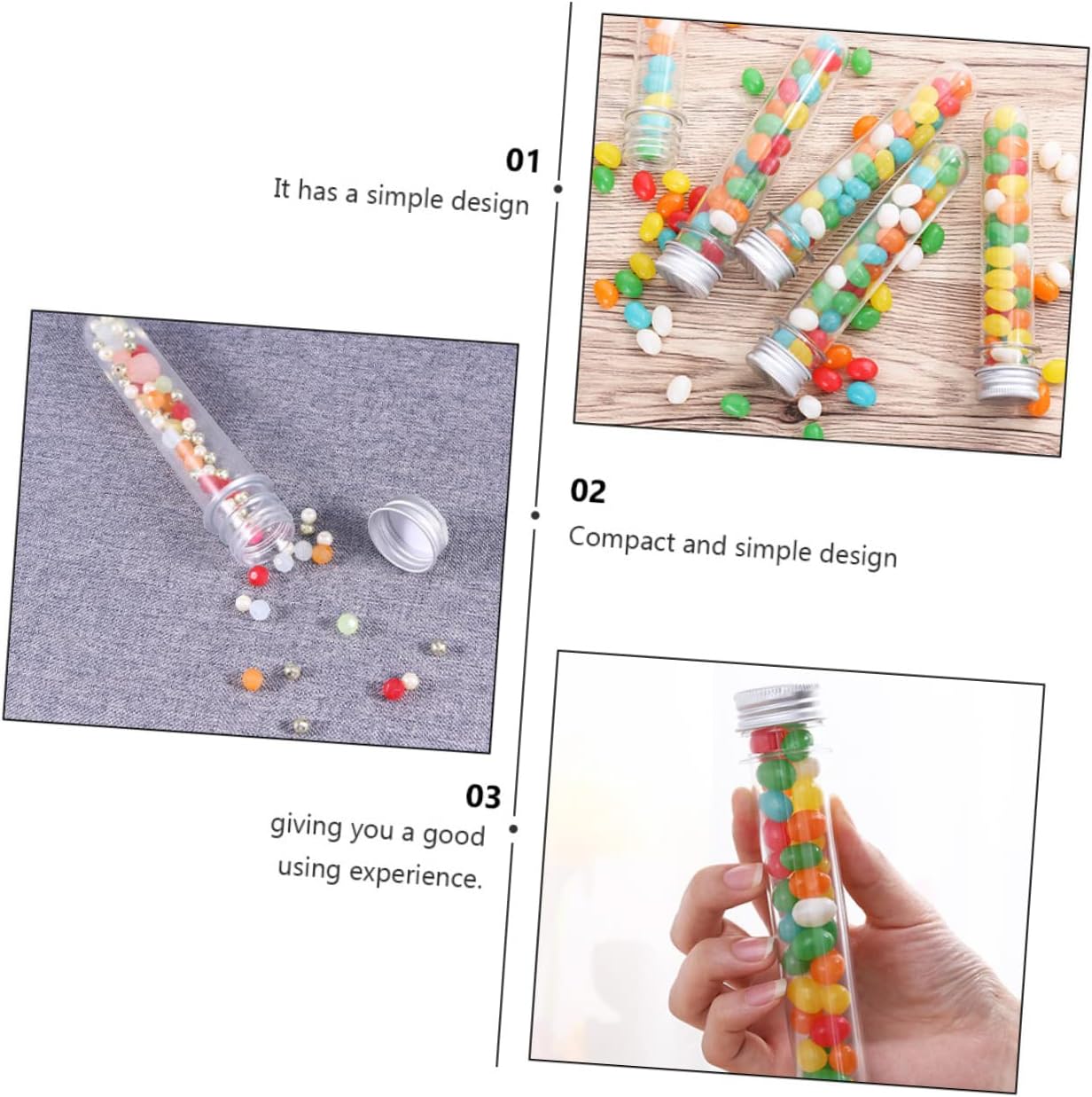 Zerodeko 50Pcs Cylindrical Test Tube Bottles Storage Containers for Beauty Liquids Cosmetics and Samples Lightweight and Portable Design for Easy Travel Use