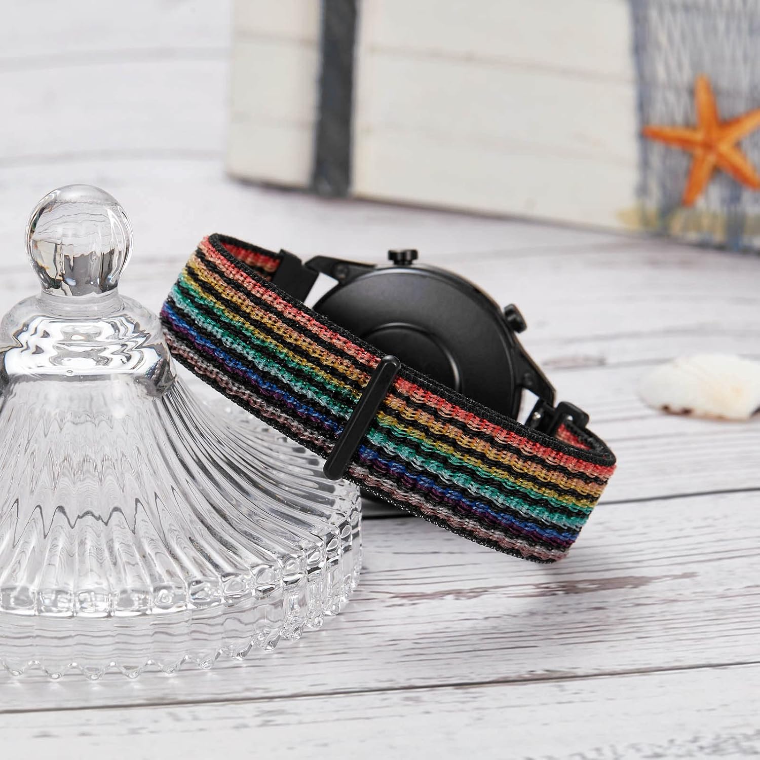 Quick Release Nylon Fabric Replacement Adjustable for Samsung Gear S3/Galaxy Watch 46mm(2019)/Galaxy Watch 3 45mm Men Women(22mm, Colourful/Black)
