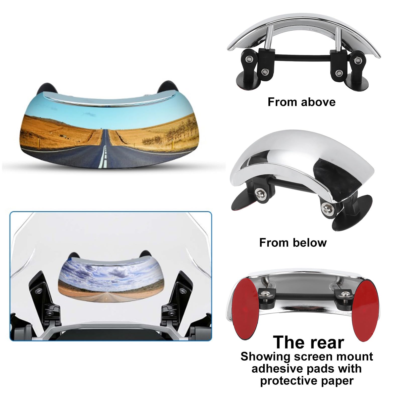 Specchietto grandangolare da 180 gradi per motocicletta, sicurezza per punto cieco per moto, retrovisore regolabile, per montaggio su schermo antivento, punto laterale cieco, elimina gli specchi