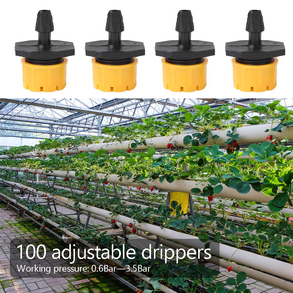 La Cabina 100 Pezzi Gocciolatori Irrigazione Giardino Micro Gocciolatori Regolabili Sistema Irrigazione a Goccia Fai da Te Irrigazione Automatica per Prato Serra Vaso (Giallo