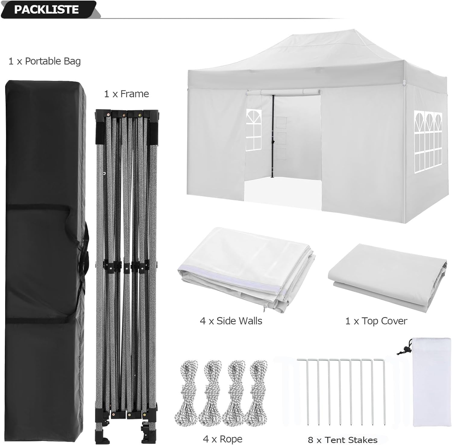 COBIZI 10x15 Pop up Canopy Heavy Duty with 4 Sidewalls, Easy Set-up Commercial Outdoor Party, 100% Waterproof Wedding Canopy Gazebo, 3 Height Adjustable with Handbag, White